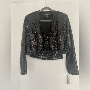 Beaded padded bolero jacket with tube top in black. Extra large jacket.